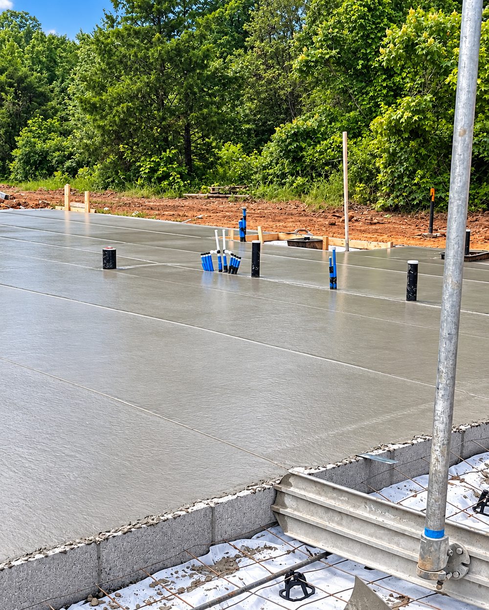 Finished slab with plumbing stub-ups